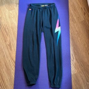 Aviator Nation Size S Rainbow Gradient Bolt Sweatpant like new Charcoal Gray